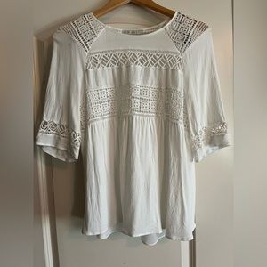 Women’s Pale Sky Bohemian Macrame Blouse. Pale Sky. Size Medium